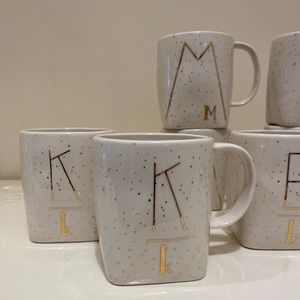 Anthropologie initial monogram mug K gold speckled cream